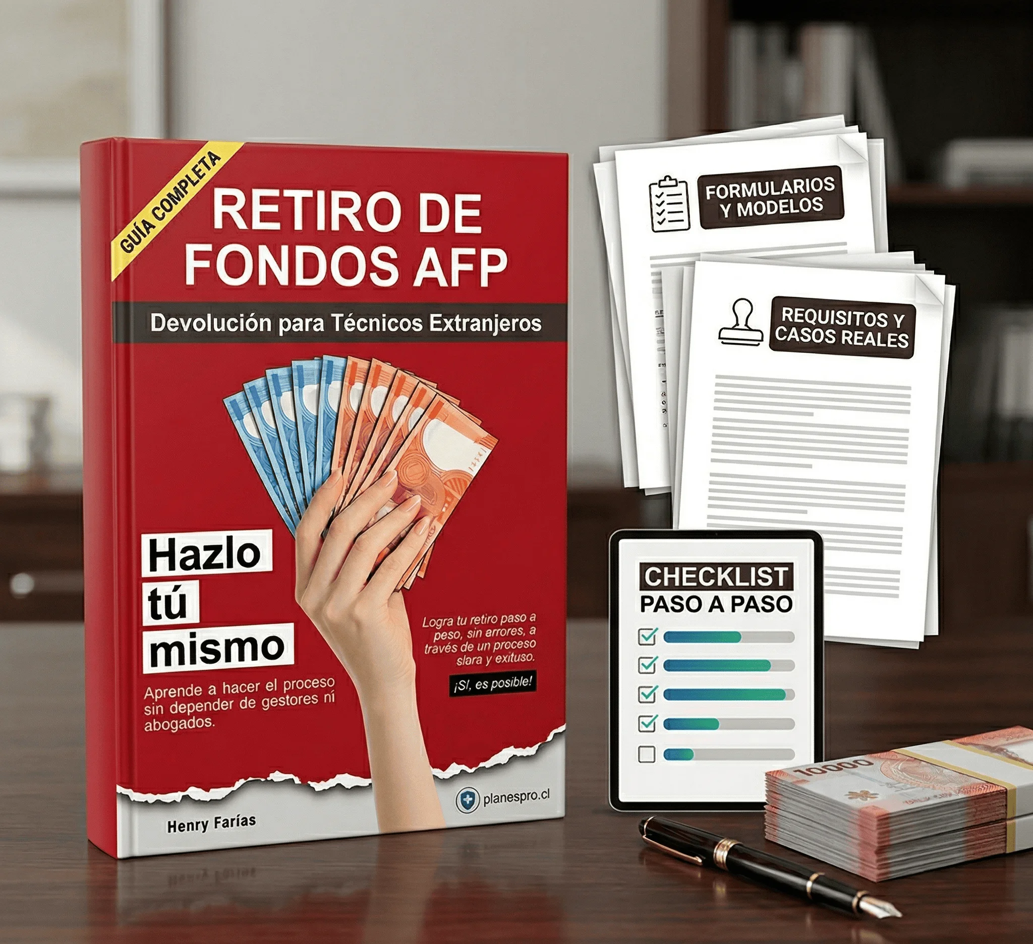 Mockup del ebook con checklist, formularios y materiales de apoyo